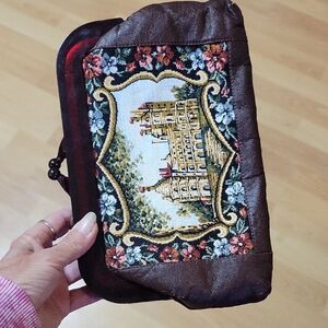 Vintage Tapestry and Leather Clutch